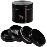 Black Leaf CNC-Alugrinder 4-tlg Ø 40mm schwarz inkl. Blechdose und kleiner Schaber Magnetverschluss Pollinator