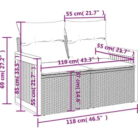 vidaXL Gartensofa-Set mit Kissen, schwarzes Polyrattan