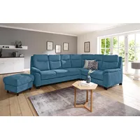 Ecksofa HOME AFFAIRE "Boccaccio L-Form", blau (azure), B:265cm H:104cm T:215cm, Struktur weich (90% Polyester / 10% Polyamid), Luxus-Microfaser (100% Polyester), Luxus-Microfaser Vintageoptik(100% Polyester), Sofas, mit Federkern, incl. Kopfteilverstellung, wahlweise Bettfunktion