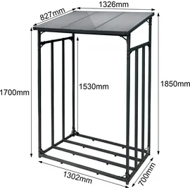 toboli Kaminholzregal Metall 133 x 83 x 185 cm für Outdoor Schwarz