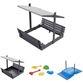QLS Sandkasten 150 cm mit Sitzbank und grauem Dach