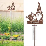 JUJOYBD Dekorativer Regenmesser für Garten Metall, Regenmesser Niederschlagsmesser mit Erdspieß 100 cm, Regenwassermesser Glas Gartenstecker & Willkommensschild, Weihnachten zwerg für Balkon Terrasse