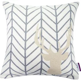 Tom Tailor HOME "SHINY DEER" Gr. 1, bunt (goldfarben, wollweiß, grau, gemustert), B:50cm L:50cm, Baumwolle, Dekokissen_Sitzkissen_Kissenhüllen, Kissenhülle ohne Füllung, 1 Stück