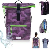 Elephant Gin Rucksack Plane Time Bag Kurierrucksack Roll-Top Damen Mädchen Freizeitrucksack Geheimfach Brustgurt Schulrucksack Laptoprucksack Elephant 128... + Lila