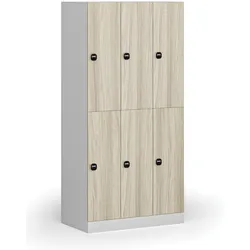 Schließfachschrank, 6 Fächer, 1850 x 900 x 500 mm, RFID-Schloss, laminierte Tür, Eiche natur
