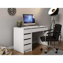 Mirjan24 Schreibtisch Ada, 5 Universale Schubladen Schülerschreibtisch Computertisch Kinderschreibtisch Arbeitstisch PC-Tisch Jugendzimmer Kinderzimmer (Weiß)
