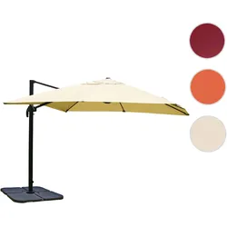 Ampelschirm HWC-A96, Gastronomie Sonnenschirm, 3x3m (√ò4,24m) Polyester/Alu 23kg ~ creme mit St√§nder, drehbar