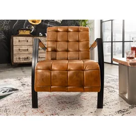 Massivmoebel24 Sessel Echtleder 64 x 83 x 76 cm Cognac mit Armlehnen und Metallbeinen