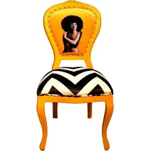 Casa Padrino Barock Luxus Esszimmer Stuhl Schwarz / Weiß Streifen / Gelb - Designer Stuhl - Limited Edition