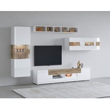 INOSIGN Wohnwand »Toledo,Set,4-St, stilvolle Mediawand ohne Beleuchtung«, (Set, 4 St.), Anbauwand (2xHängevitrine,Lowboard,Hängeregal)MDF Hochglanzfronten, weiß