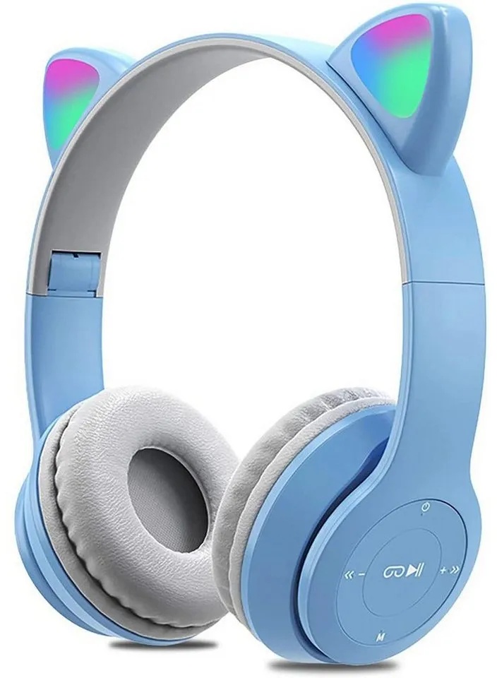 Gontence Kabellose Bluetooth-Mädchen-Kopfhörer, faltbare Katzenohr-Kopfhörer Bluetooth-Kopfhörer (9 Stunde Gesprächs-/Musikzeit,für iPhone/iPad/Smartphone/Laptop/PC/TV) blau