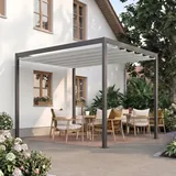Pergola SAKI | 4x4 m | Stoff: weiß | Gestell: Anthrazit mit Flachdach