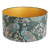 QAZQA Klassisch I Antik Textil Velours-Lampenschirm pfauengrün 50I50I25 innen Gold I Messingen, Zylinder Geeignet für Stehlampe