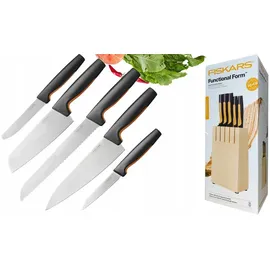 Fiskars Messerblock mit 5 Messern, Breite: 14,5 cm, Höhe: 36 cm, Birkenholz, Functional Form, 1062927