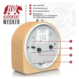 Bearware Wecker analog hellbraun
