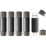 5 Stück USB Stick 64GB 3.0 USB C Stick Mini USBC Stick Metall 2-in-1 USBC 64GB Speicherstick High Speed Wasserdichtes Flash Drive für IOS Android Handy Linux Laptop Schwarz