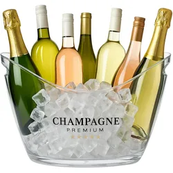 Relaxdays Eiseimer, Getränkeschale mit Griffen, 8 l, Flaschenkühler für Sekt, Champagner & Wein, Kunststoff, transparent