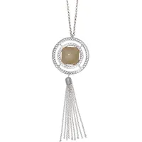 FIRETTI Schmuck Geschenk Opal-Look Tassel Y-Kette beige / Kunststoff