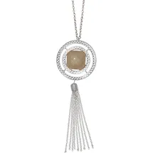 FIRETTI Schmuck Geschenk Opal-Look Tassel Y-Kette beige / Kunststoff