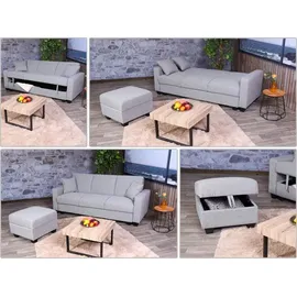 Mendler Sofa HWC-H47 mit Ottomane, Couch Sofa Gästebett, Schlaffunktion Stauraum 217x145cm Stoff/Textil hellgrau