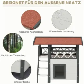 PawHut Katzenhaus mit Asphaltdach 2-stöckig 77 x 50 x 73 cm Rot/Weiß