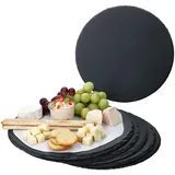 MamboCat 6er Set Schieferplatte rund I Ø 30 cm I Servierplatten Schwarz I Sushi Platte mit rustikaler Bruchkante I ideal für Pizza oder als Käse-, Wurst- oder Vorspeisenplatte