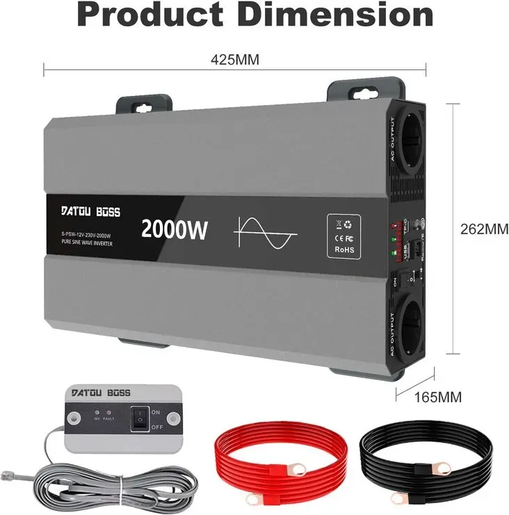 12V 2000W Nennleistung, 4000W Spitzenleistung, reiner Sinuswellen‐Inverter SAK2000W