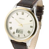 Elegante Bicolor Herren Funkuhr (deutsches Funkwerk) Armbanduhr Leder 964.4910