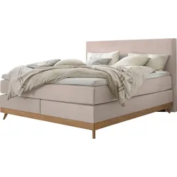 Boxspringbett HASENA "Scandia", beige (beige, eiche bianco), B:188cm L:210cm, Komplettbetten, Boxspringbett, Boxspringbett, gepolstertes Kopfteil, Scandi Look, Füsse Eiche bianco