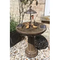 Solar-Springbrunnen mit Entenfamilie und Regenschirm, bronzefarben