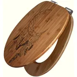 Banjado WC Sitz Bambus Holz Mit Gravur Toilettendeckel Mit Absenkautomatik Klodeckel WC-Sitz Soft Close Mit Motiv Traumfänger