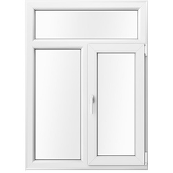 Kunststofffenster Holzoptik mit Oberlicht, aluplast IDEAL® 4000, Mahagoni außen, Weiß innen, 100x140 cm, individuell konfigurieren