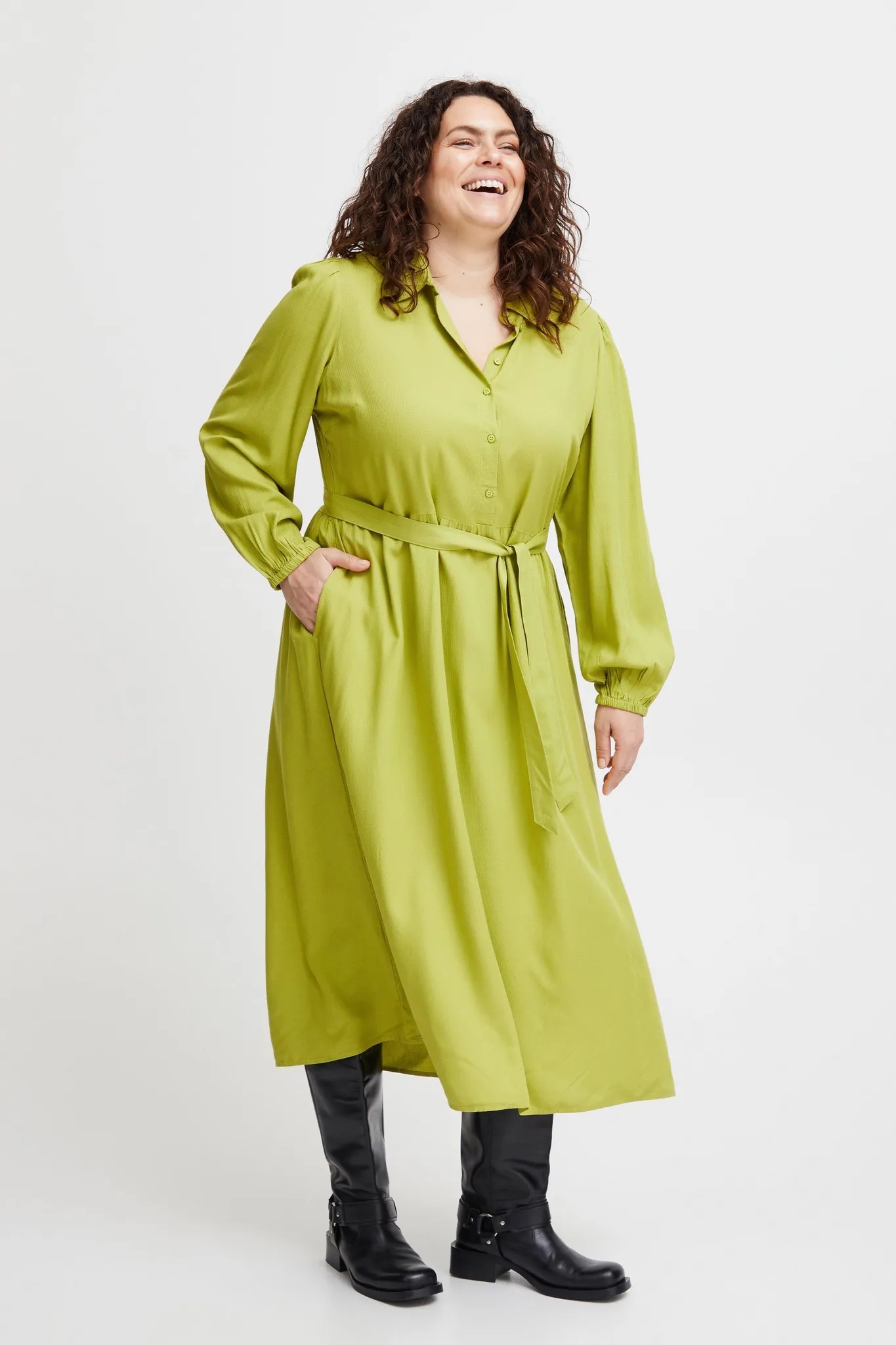 Blusenkleid FRANSA "Fransa FPCINA DR 1" Gr. 56, EURO-Größen, grün (dark citron) Damen Kleider Blusenkleider