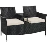 Yaheetech 2-Sitzer Polyrattan Gartenbank inkl. Tisch & Kissen, 131×65,5×85 cm, wetterfest, Schwarz/Beige - Schwarz/Beige