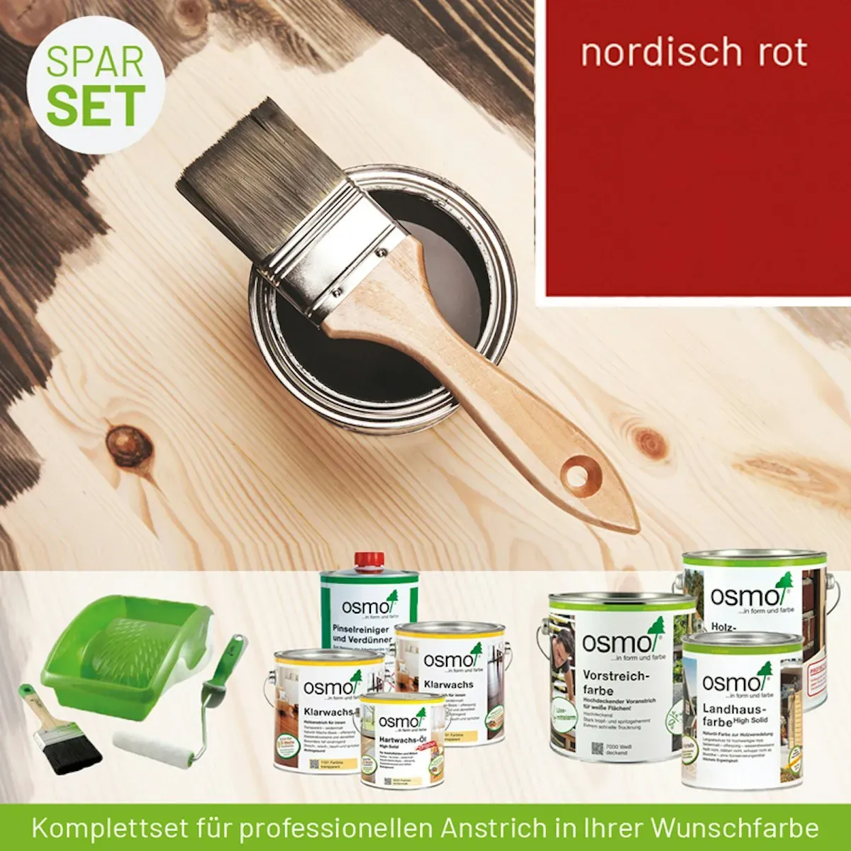 Innen- und Außenanstrich Komplettset für Gartenhäuser bis 5 m2 Grundfläche (Deckfarbe) Nordisch Rot