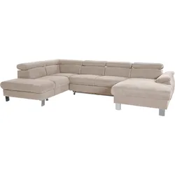 Polstergarnitur COTTA "Komaris U-Form", beige, B:320cm, Sitzmöbel-Sets, Set bestehend aus: Wohnlandschaft mit Kopfteilverstellung & Hocker