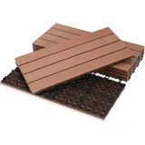 Swanew - Terrassenfliesen 1 qm, 60x30cm wpc Fliesen, 6 Stück Klickfliesen, Balkonfliesen, Holzfliesen, Wetterfest, Anti-Rutsch, Braun - 4-Streifen