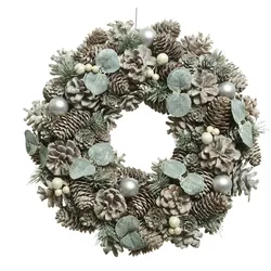 1 Weihnachtskranz 34cm Zapfen Deko Kranz mit Frost Effekt Winter Weihnachten Zapfenkranz Türkranz Wandkranz Winterdeko Weihnachtsdeko