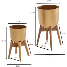 KADIMA DESIGN Alu-und-Holz Pflanzenkübel Set in Gold/Braun, modern & elegant, für stilvolle Inneneinrichtung. 31x31x51 cm | Kadima Design