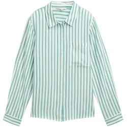 TOM TAILOR DENIM Damen Gestreifte Hemdbluse, grün, Gestreift, Gr. XL