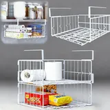 Qivine 3 Stück Hängekorb Regal, Hängender Unterregal Aufbewahrungskörbe aus Metall, Küche Schrankkörbe zum Einhängen für Kleiderschrank, Speisekammer, Büro