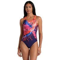 Arena Damen Women's Funny Spot V Back Lb One Piece Swimsuit, Navy Multi - Calypso Coral, 38 EU