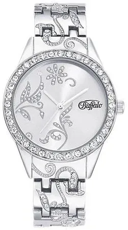 Quarzuhr BUFFALO Armbanduhren silberfarben Damen Quarzuhren Armanduhr, Damenuhr, florale Elemente, Glaskristalle