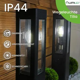 Lumiled Außenleuchte Pollerleuchte Außenstehleuchte Stehlampe Wegeleuchte Wegelampe 50 cm IP44 Schwarz rechteckig Aluminium E27 max 13W