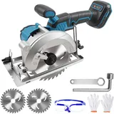 Mini Kreissäge Kompatibel mit Makita 18V Lithium – Bürstenlose Handkreissäge mit 2 Sägeblättern(140mm), Kupfermotor Kann Diagonal Schneiden 6200RPM für Holzbearbeitung Holz,Metall(Ohne Akku)