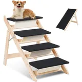 Vingo - Hundetreppe 2 in 1 Hunderampe Faltbar aus Holz Einstiegshilfe fürs Bett Sofa Auto Haustiertreppe Rutschfest Bis 80kg