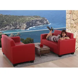 Mendler Modular 2er Sofa Couch Lyon Loungesofa Kunstleder 136cm ~ rot