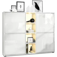 Vladon Highboard, Weiß Hochglanz, 130.5x105.5x35.5 cm, Wohnzimmer, Kommoden &