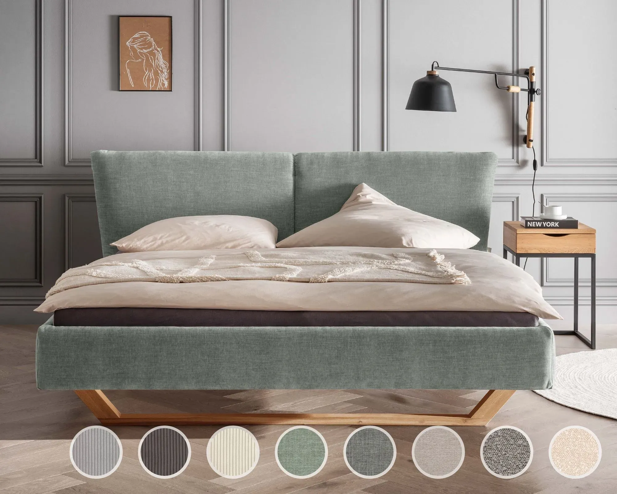 Forestales »Nizza« Polsterbett II 140x200 cm / Ascot 2403 Taupe