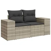 vidaXL Gartensofa mit Kissen 2-Sitzer Hellgrau Poly Rattan